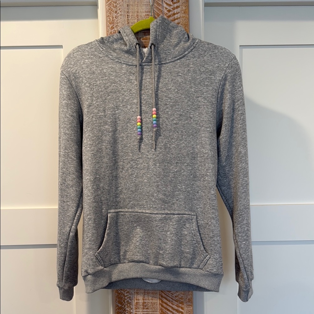 Women’s Gray Hoodie with Rainbow Sequin Design - Picture 3 of 8